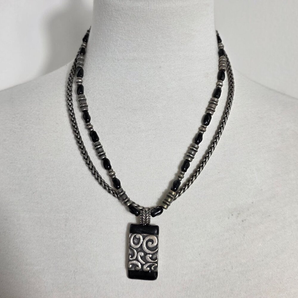 Chico's Tribal Style Pendant Necklace Double Strands of Chain & Beads